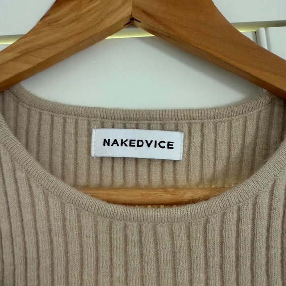 NAKEDVICE Ribbed Cut Out Beige Top - Picture 2 of 5